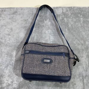Vtg  Jaguar Tweed Travel Shoulder Bag Navy Blue Carry On LOGO zip pockets